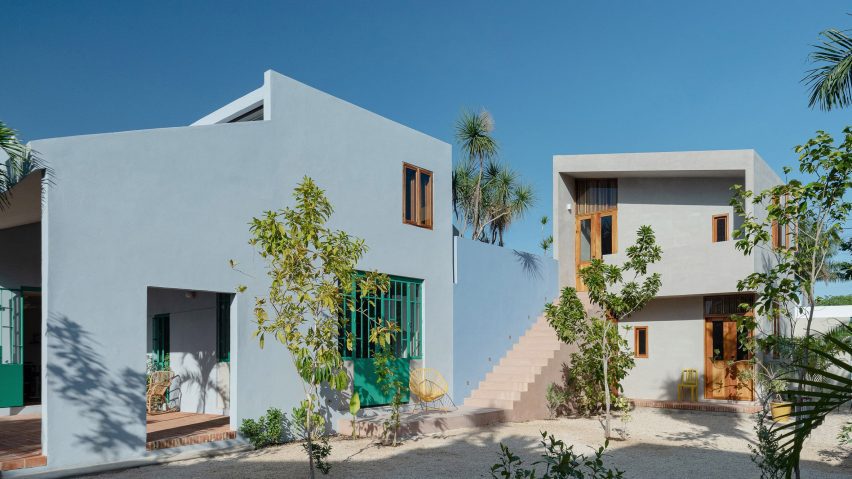 Blue and white Mexican house