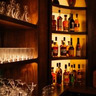 The bar with drinks and bottles