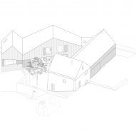 Axo of New House with Old Mill by RDTH Architekti
