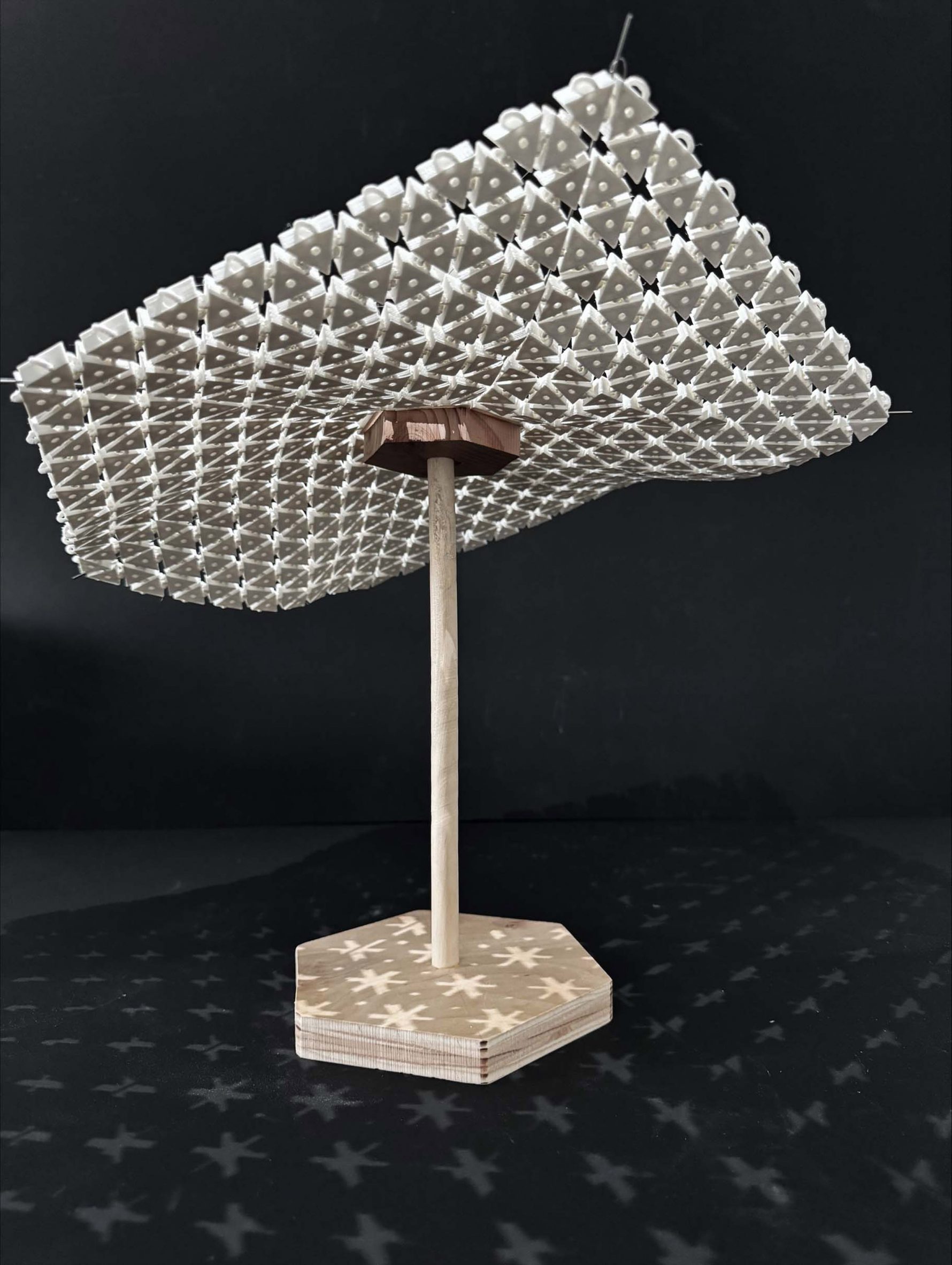 A 3D printed structure on top of a wooden base