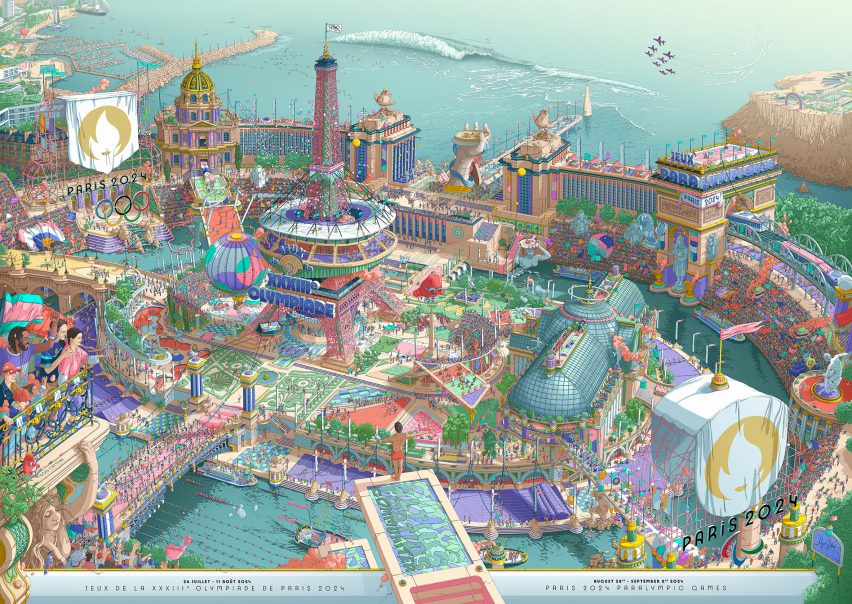2024 파리 올림픽의 '유토피아적인' 포스터에 등장하는 건축 랜드마크들
