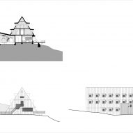 Section and elevations of The Shelter Santnerpass by Senoner Tammerle Architekten