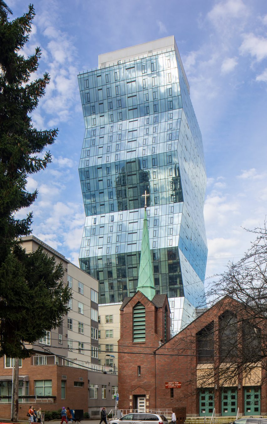 Wavy glass skyscraper in Seattle