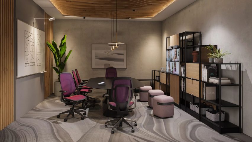 Purple chairs in office