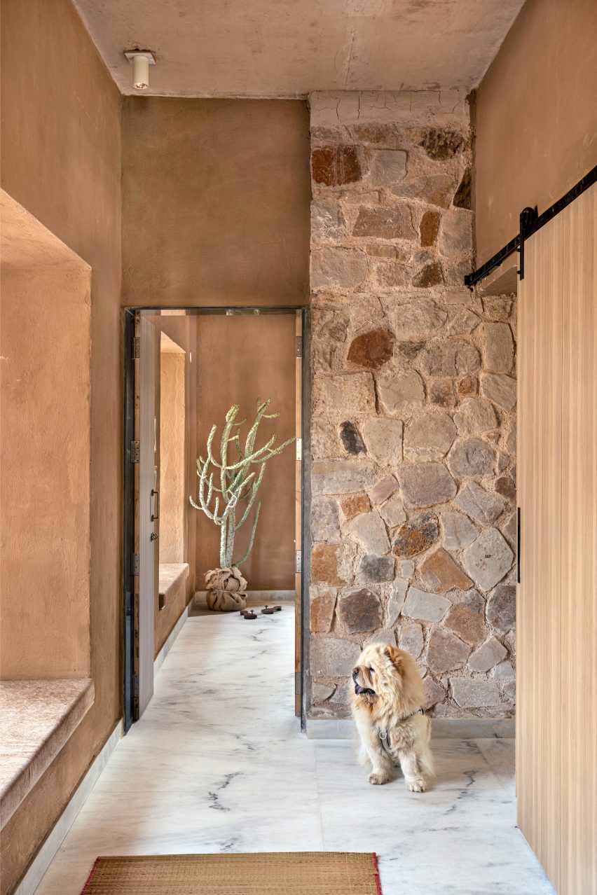 Stone wall at Stone House by Sketch Design Studio with dog