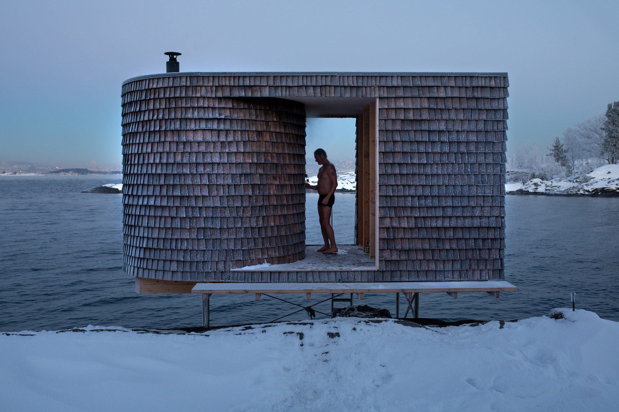 Man entering sauna in Norway