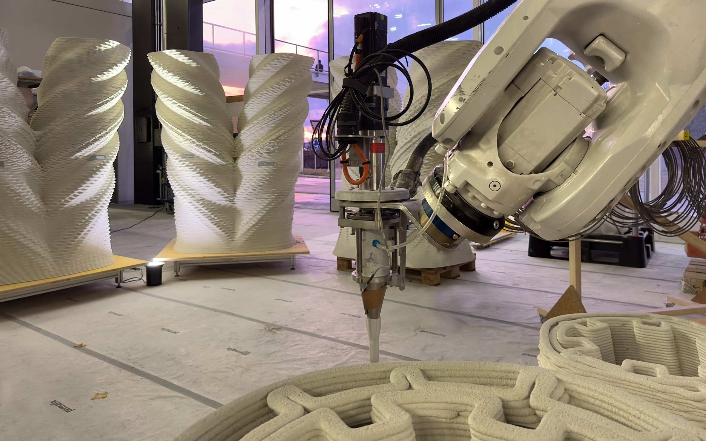 Concrete columns being 3D printed