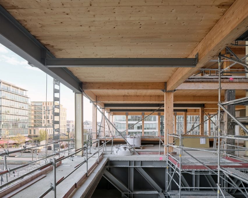 Mass timber building under construction