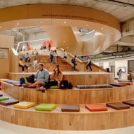 Student centre with curved wooden benches