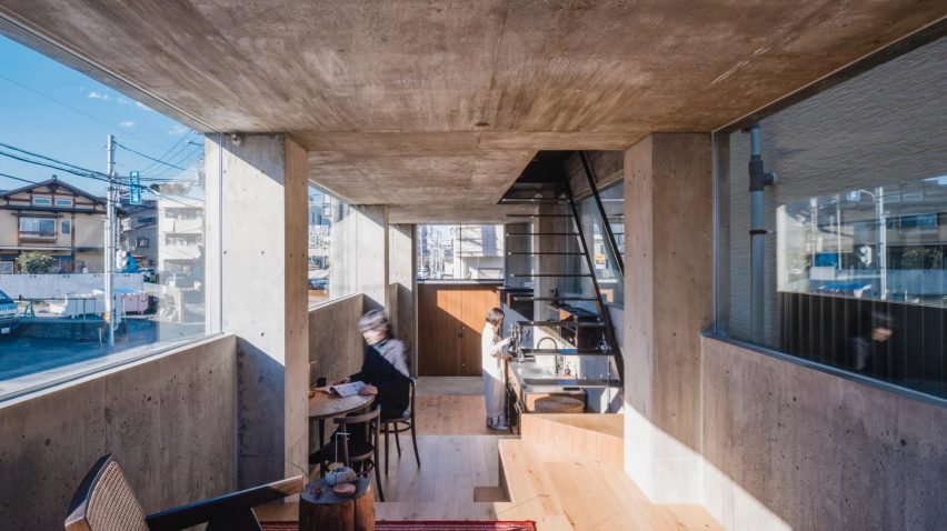 Skinny concrete house interior Japan