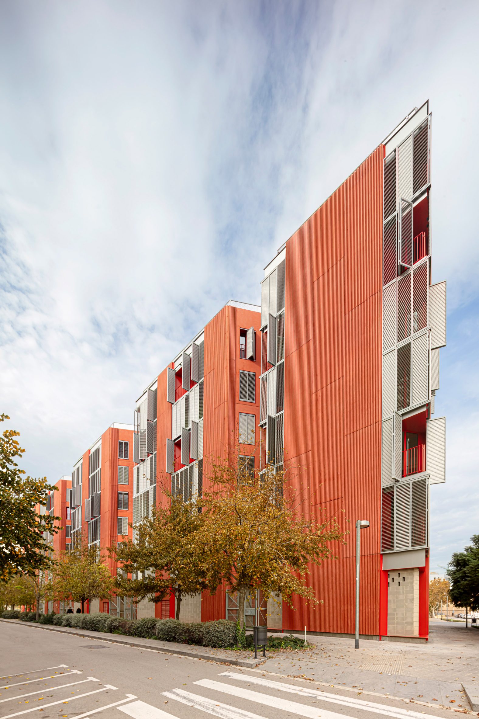 Facade of triangular social housing block by MIAS and Coll-Leclerc Architects