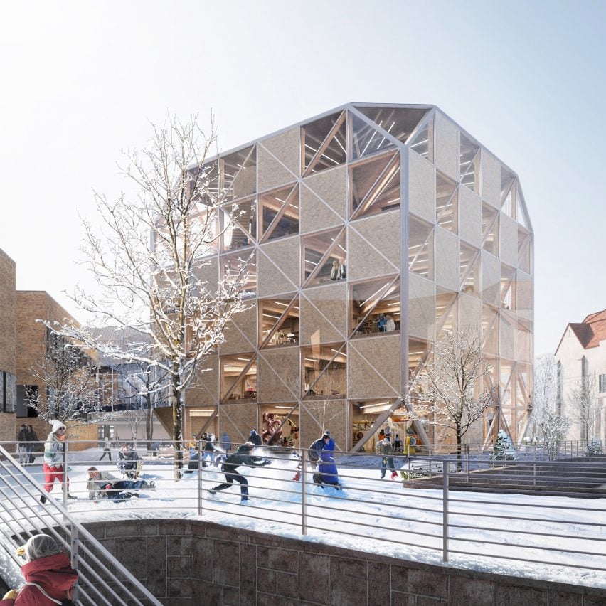 BIG designs all-wood cubic structure as "living curriculum" at University of Kansas