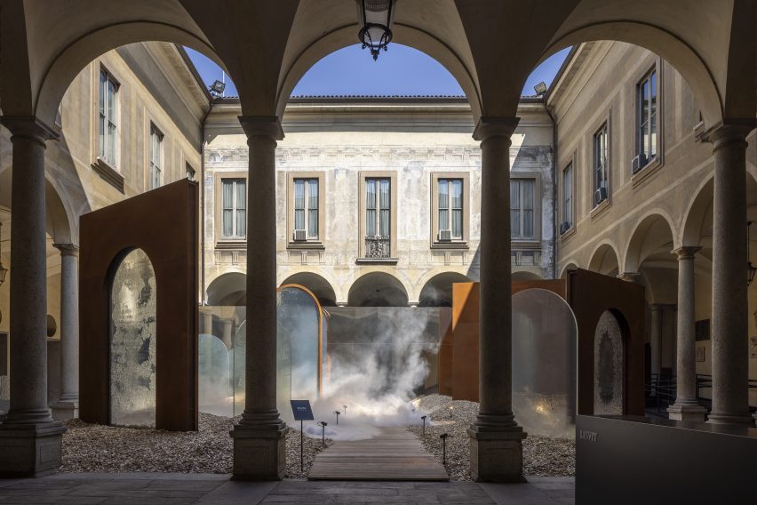 Lasvit's Porta fused gl، outdoor installation at Milan design week 2024