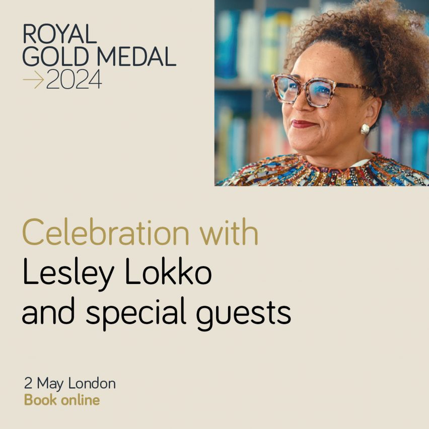 Graphic for RIBA event with a photo of Lesley Lokko