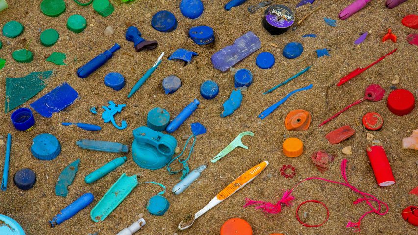 Photo of plastic collected during a community cleanup and sorted by colour.