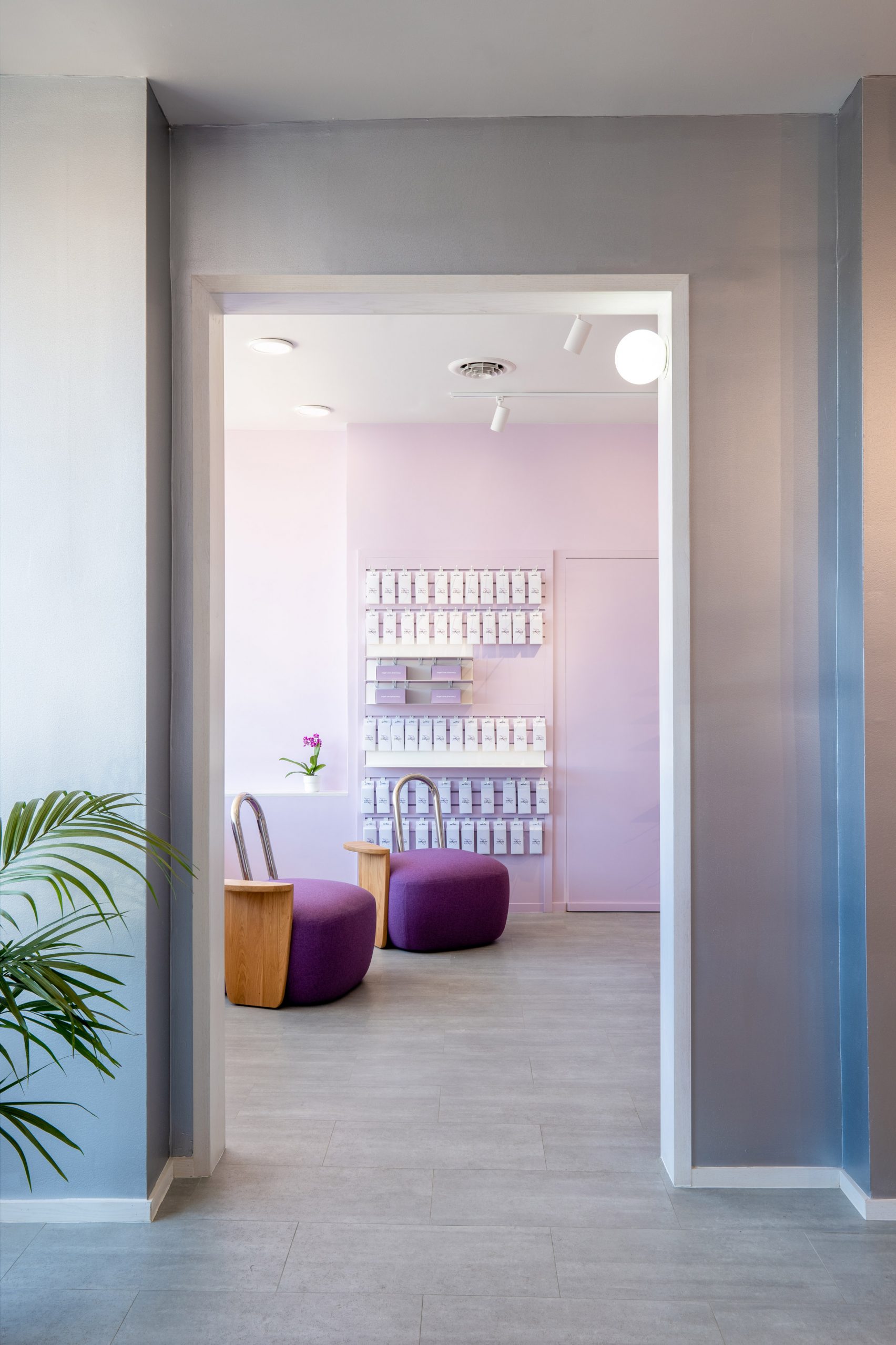 Sergio Mannino enlivens Philadelphia pharmacy with mauve and silver