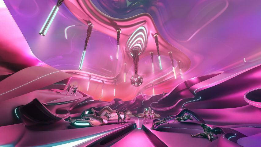 Visualisation of a pink futuristic scene