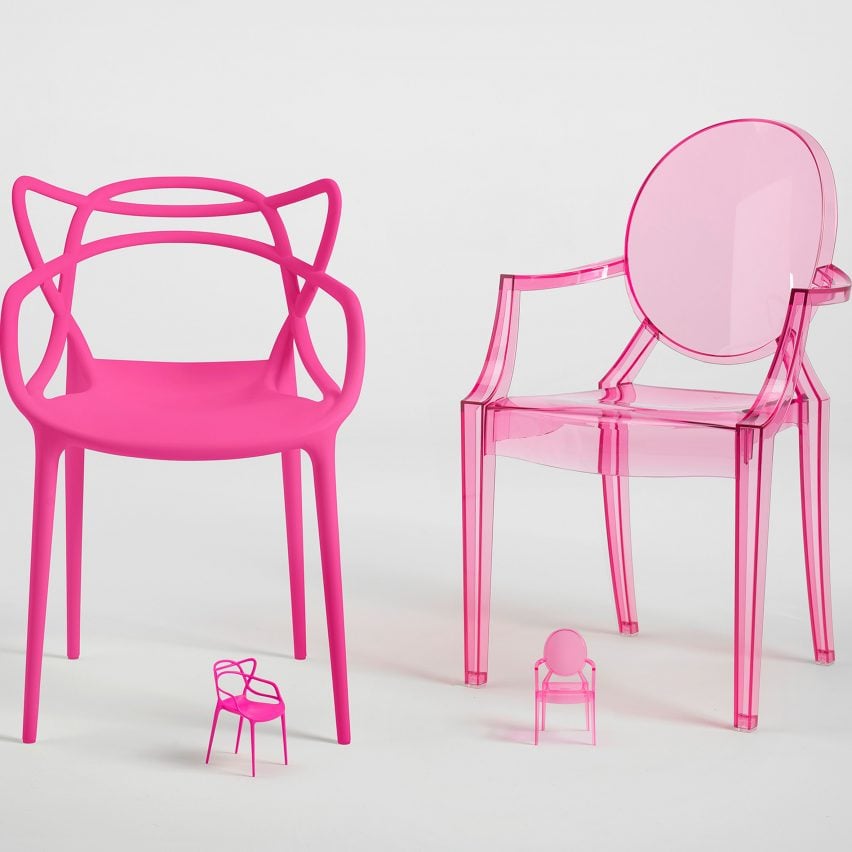 Kartell-designed pink chairs