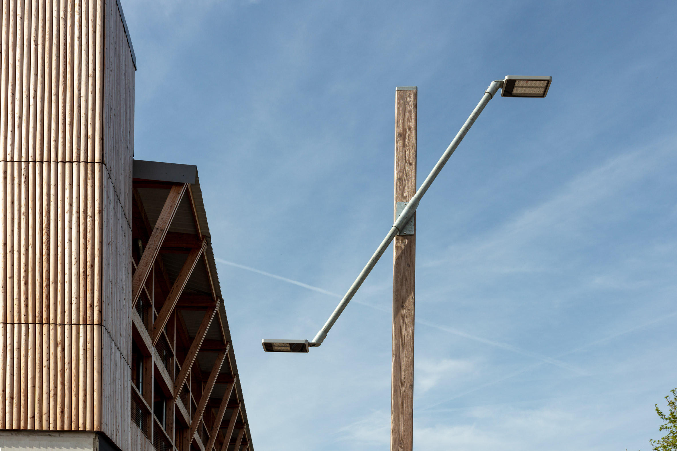 Street light made from salvaged scaffolding poles