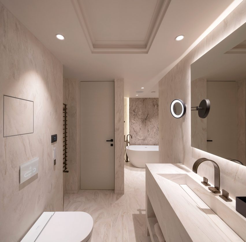 View of bathroom interior by Corian Design