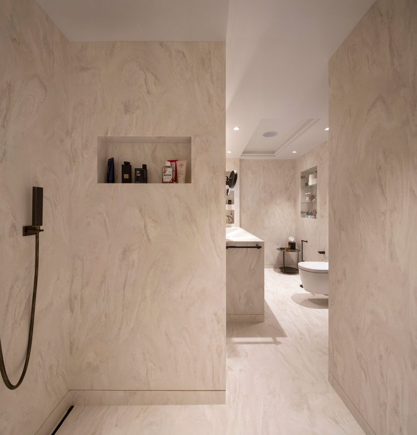 Interior view of luxury bathroom by Corian Design