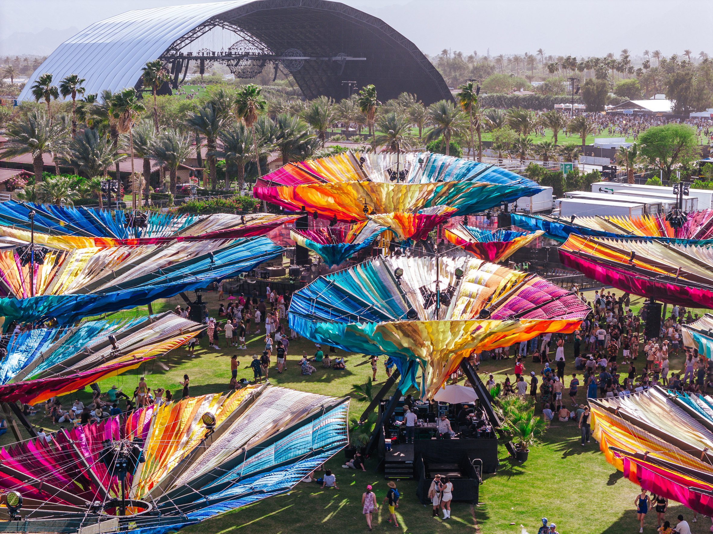 Floating fabric installations for Coachella