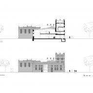 Section and elevation of the PLATP Contemporary Art Gallery by KWK Promes