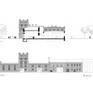 Section and elevation of the PLATP Contemporary Art Gallery by KWK Promes