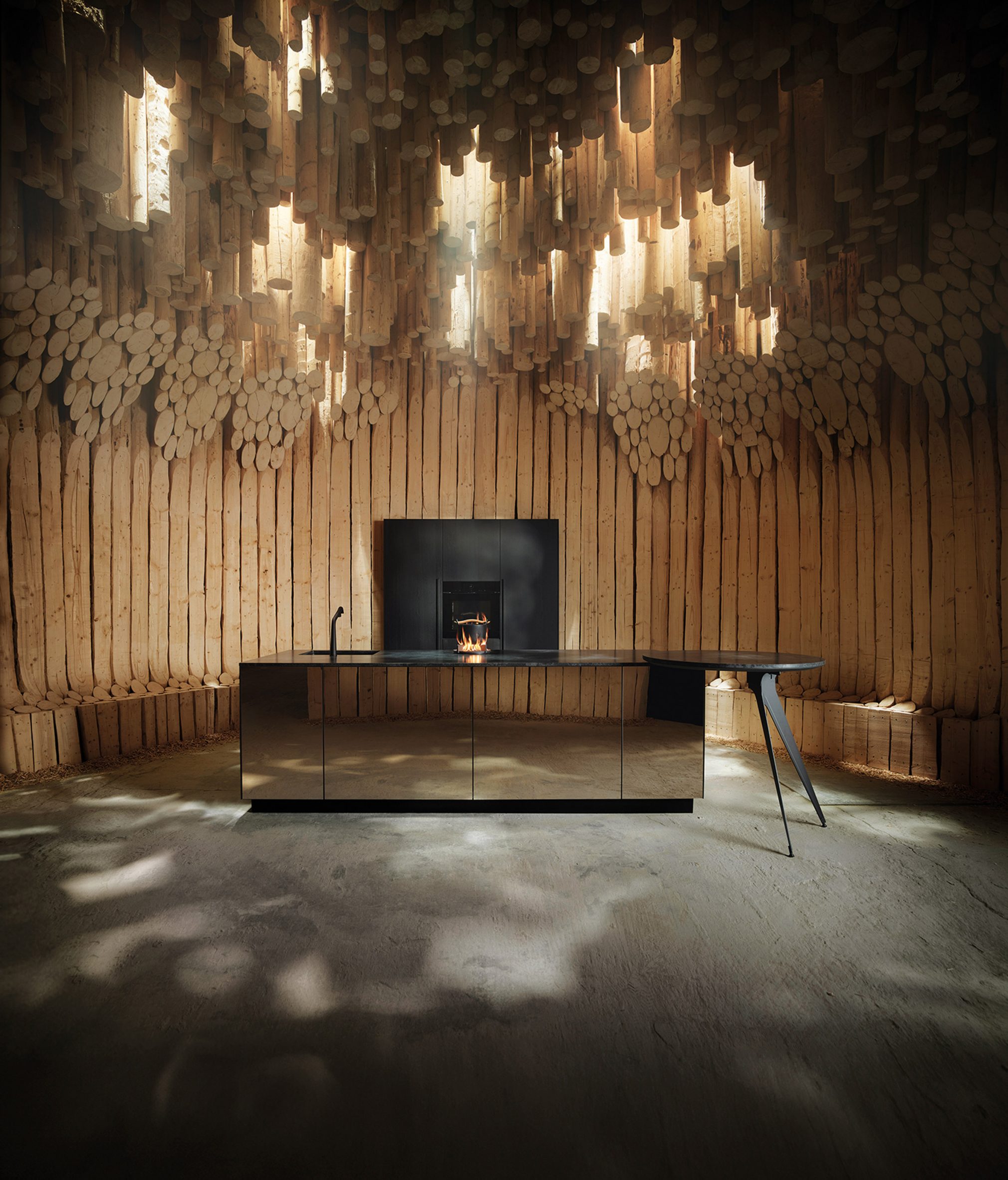 Interior view of The Fireplace exhibited at Milan design week