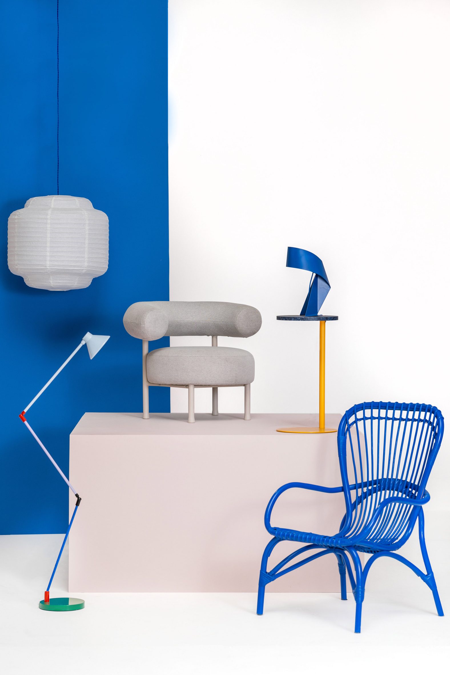 Studio photo of chairs and lamps from the Habitat 60 Years of Design collection