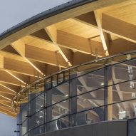 Mass timber roof at World of Volvo by Henning Larsen