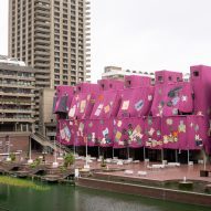 Ibrahim Mahama wraps Barbican Centre in swathes of pink fabric "made by a lot of hands"
