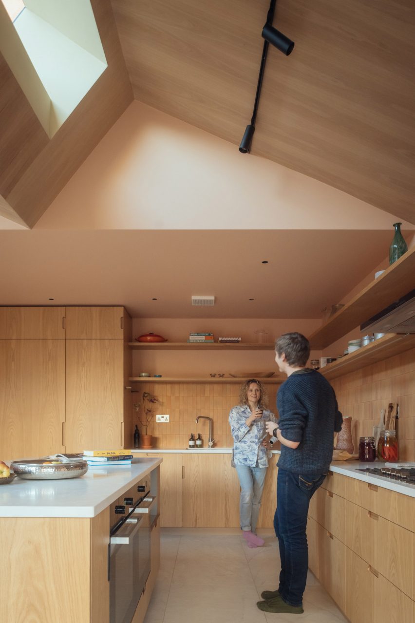 Wood-lined kitchen interior