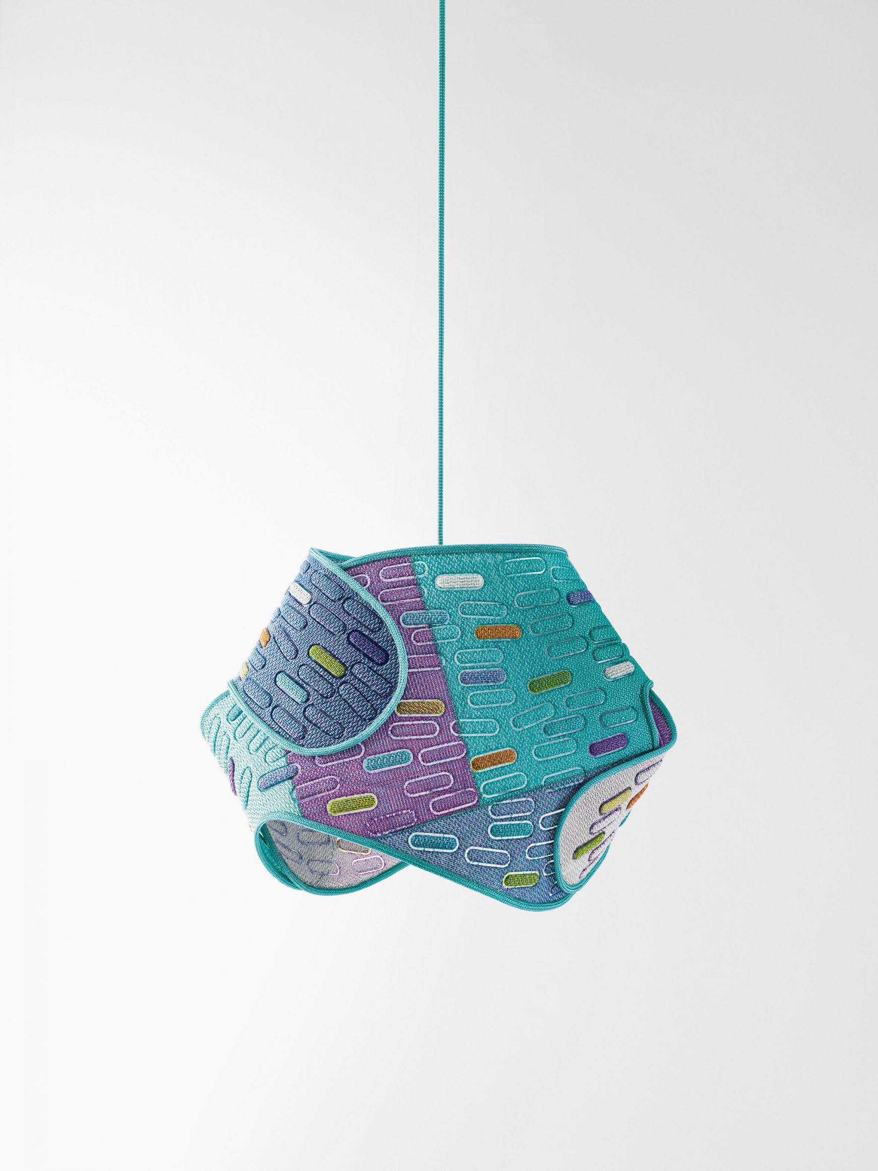 Blue lamp made from fabric offcuts