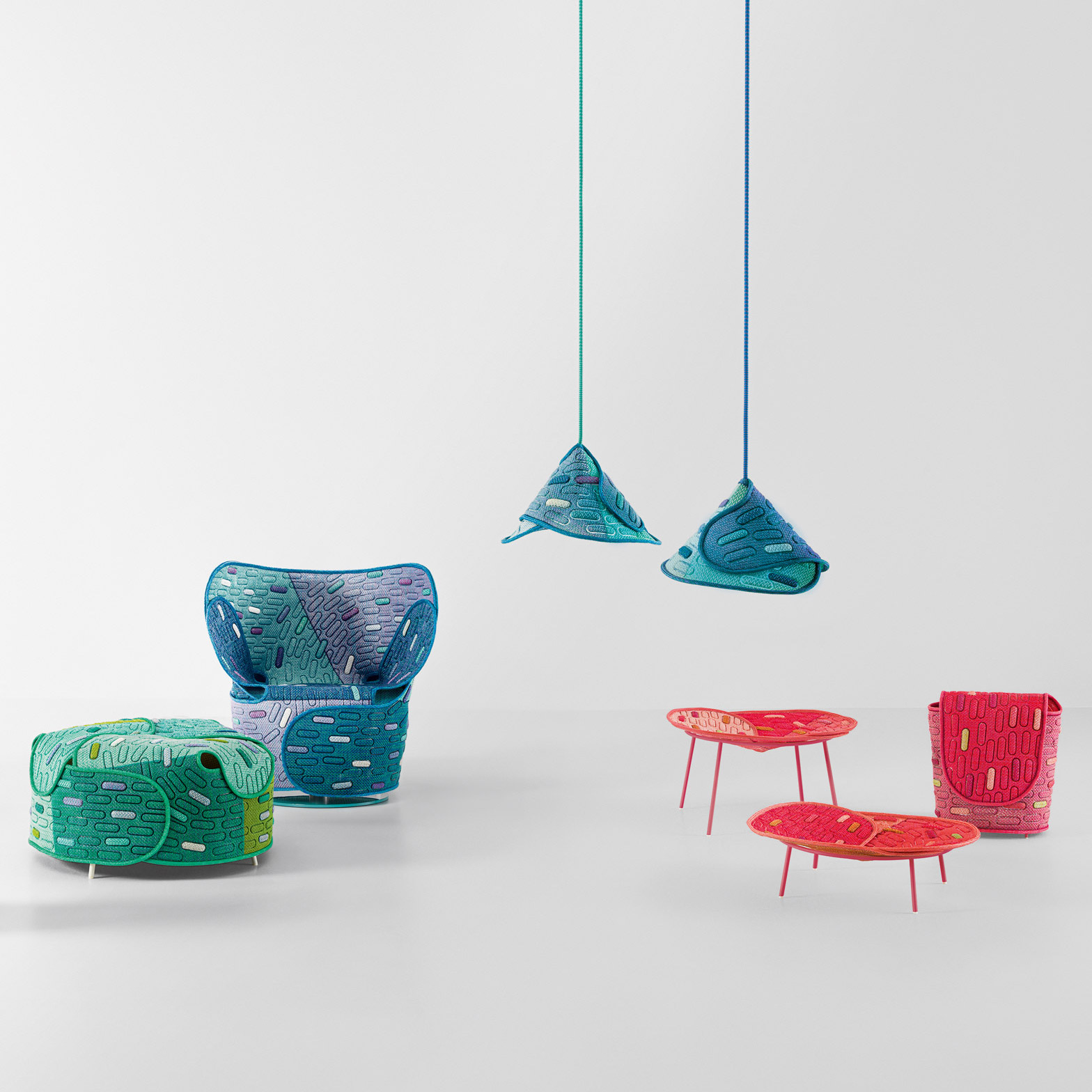 Nendo furniture for Paola Lenti made from textile scraps