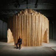 Francis Kéré arranges spruce log pavilion around communal kitchen in Milan