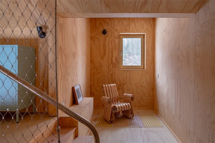 Wooden chair in plywood house