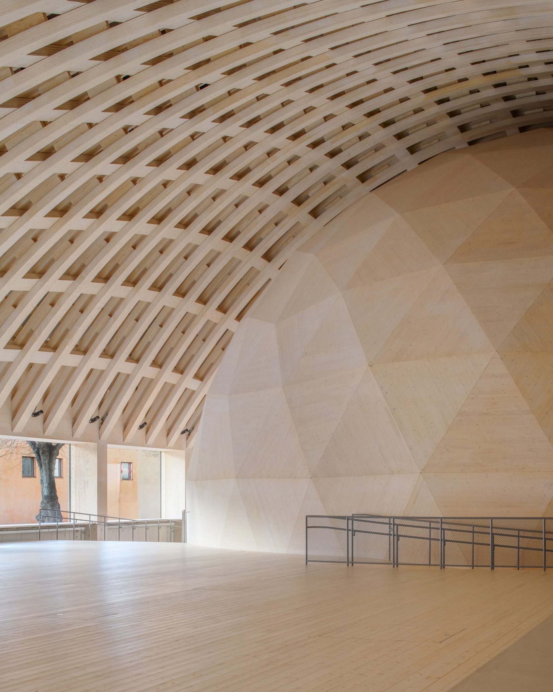Timber sphere at Wisdome Stockholm by Elding Oscarson