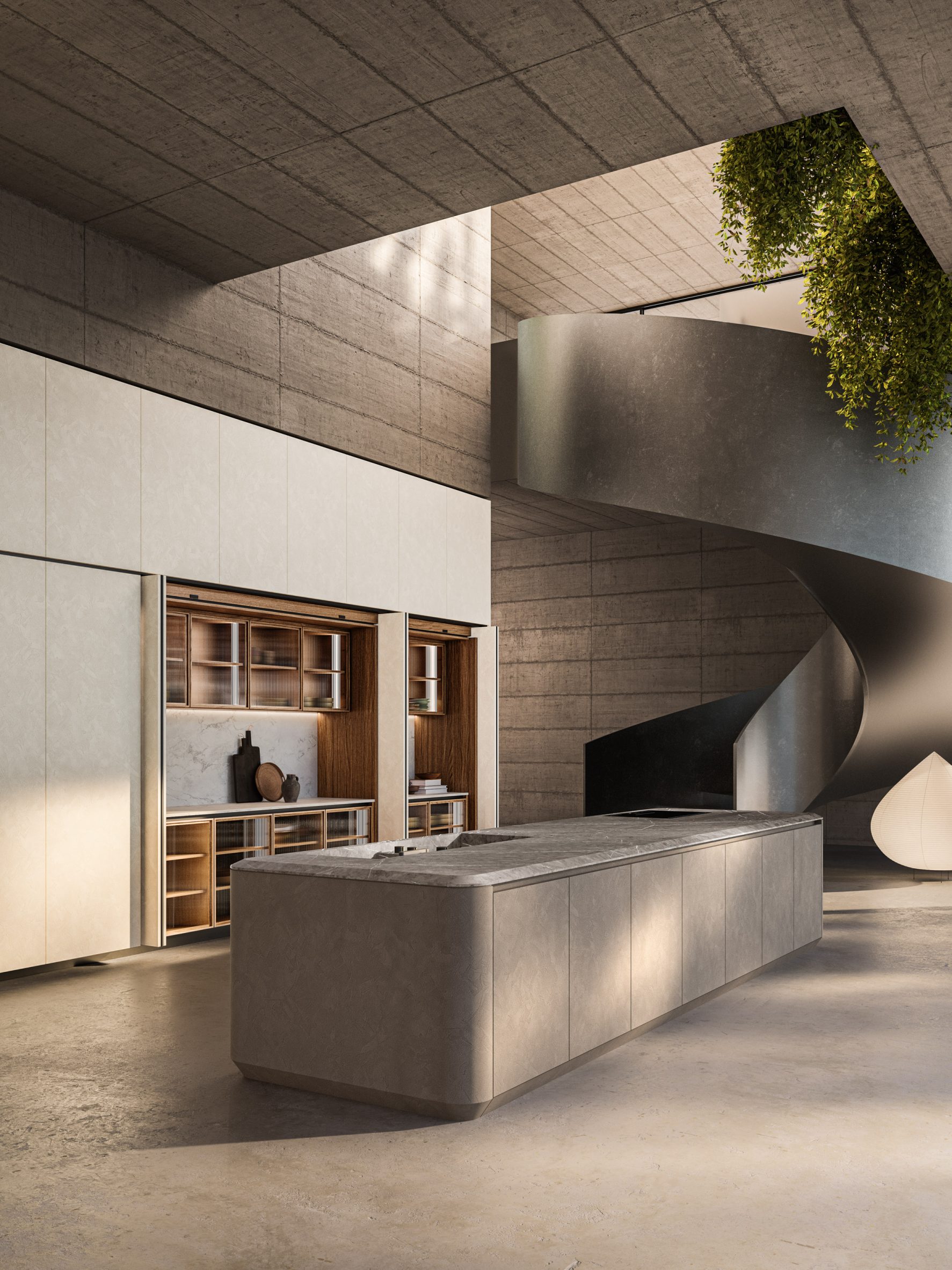 Interior of kitchen with Cove island by Zaha Hadid Design