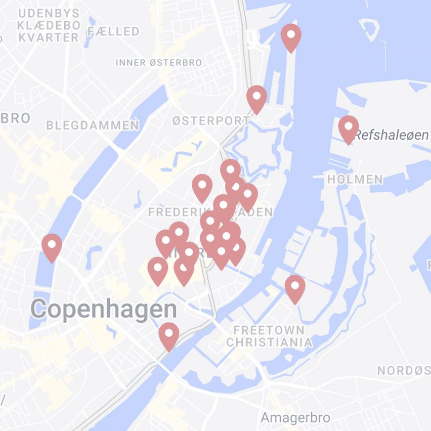 Map of Copenhagen with pins