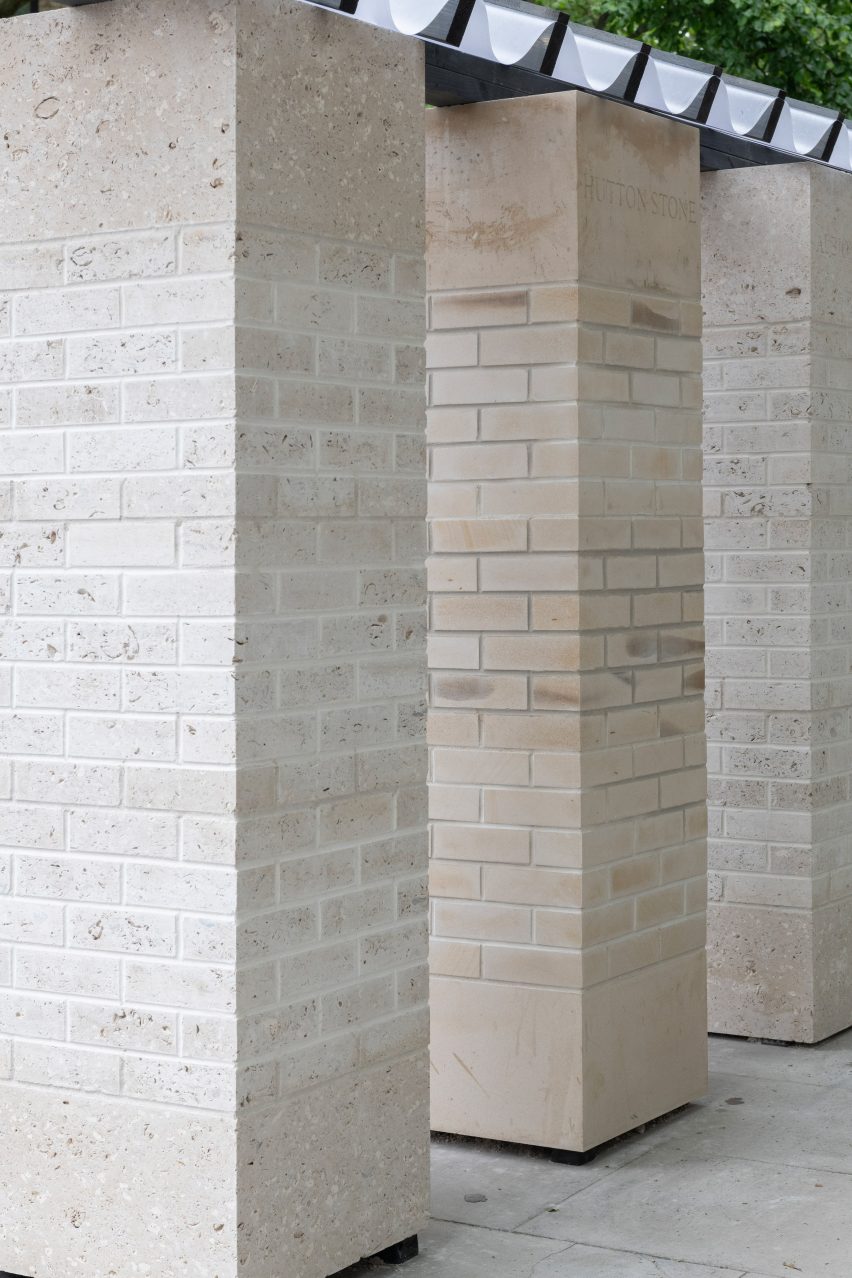 Close-up of stone brick columns