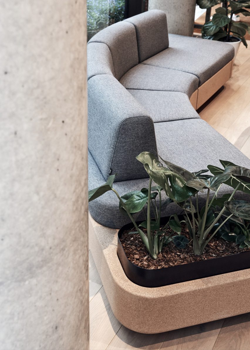 Grey sofa with an integrated planter