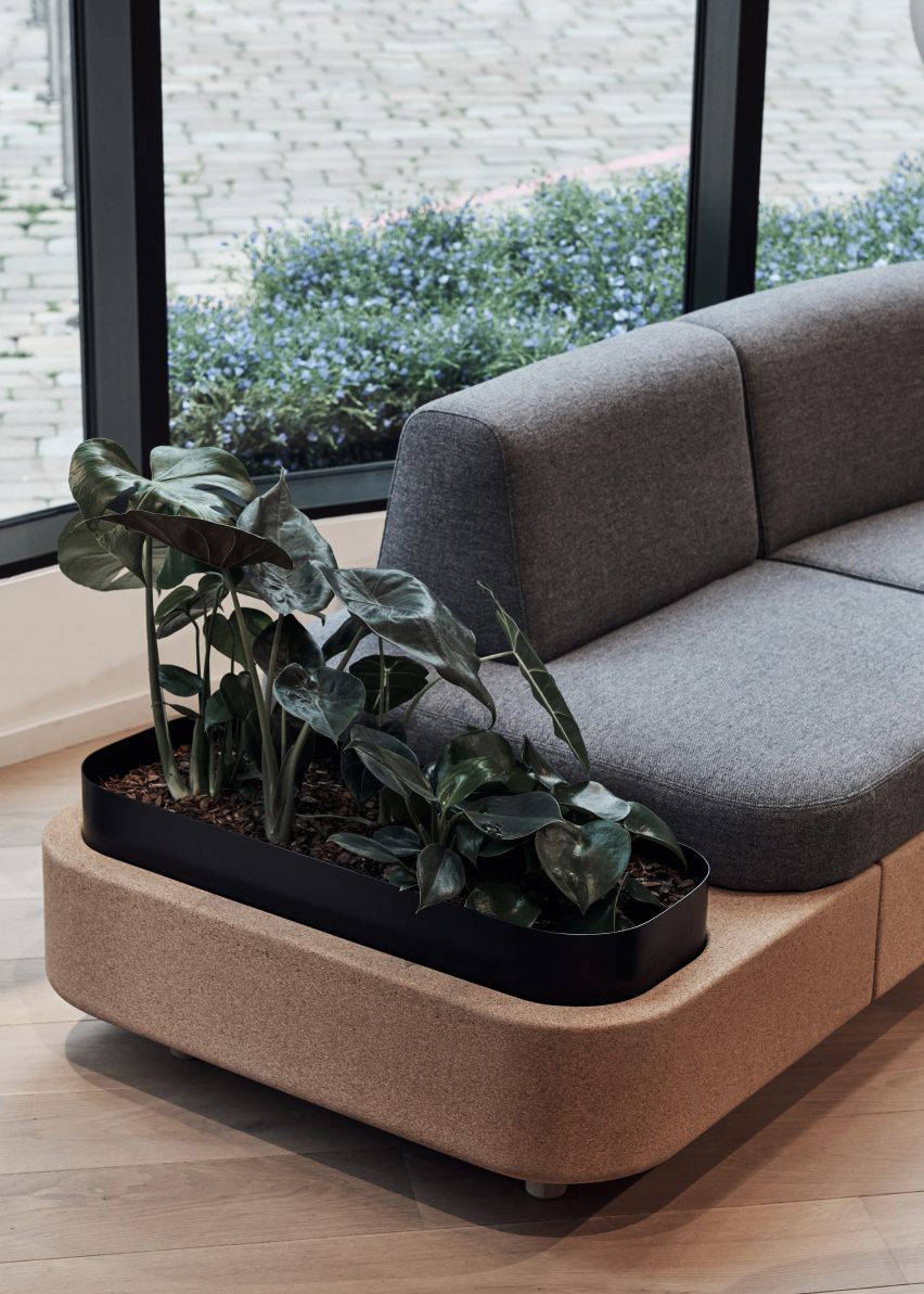 Close-up of planter on Tejo sofa by Paul Crofts for Isomi