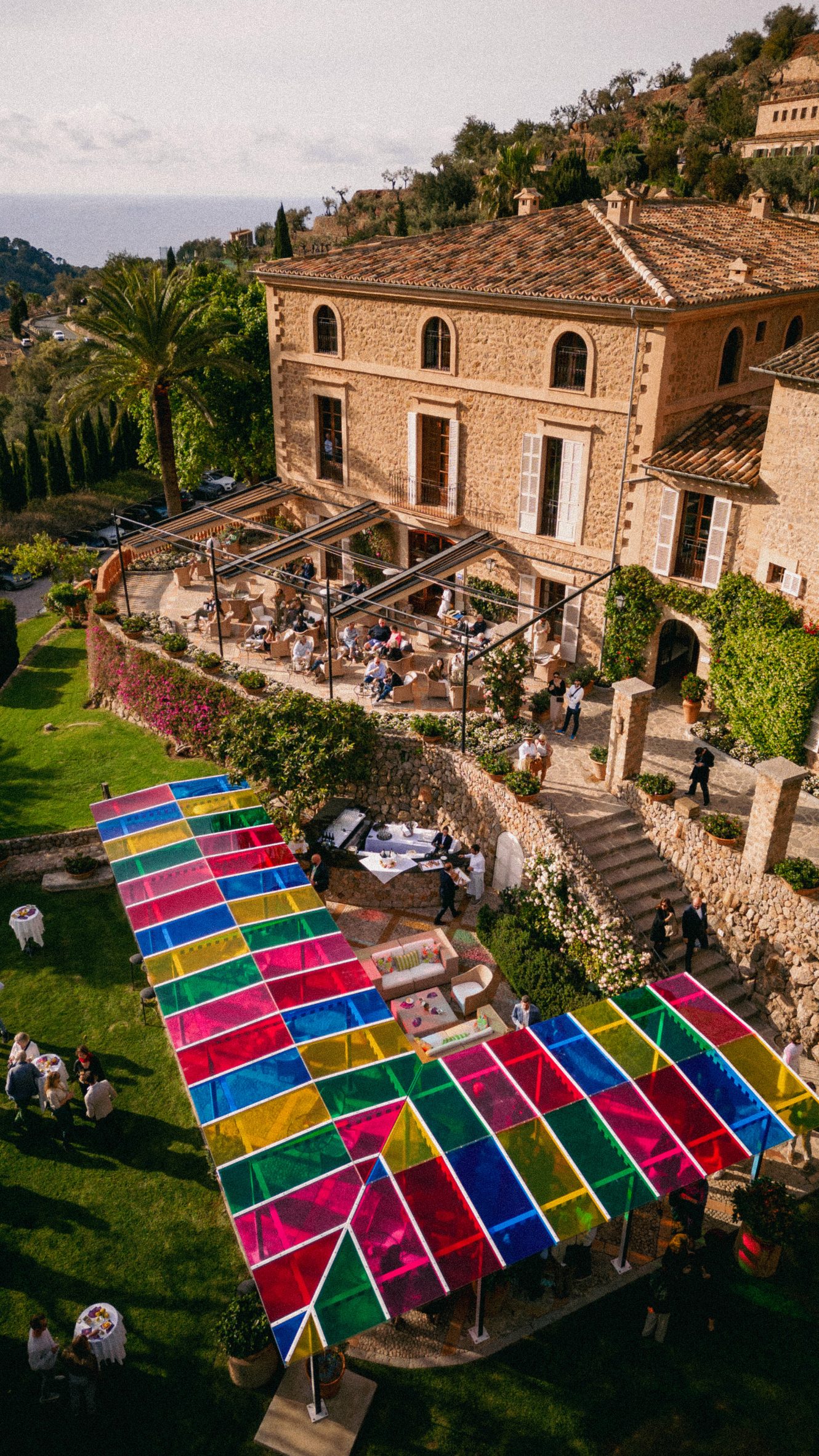 Haltes Colorées installation by Daniel Buren at La Residencia, a Belmond hotel in Mallorca