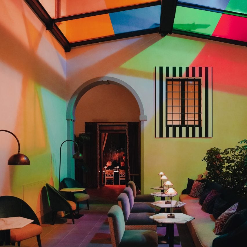 Haltes Colorées installation by Daniel Buren at Villa San Michele, a Belmond hotel in Florence
