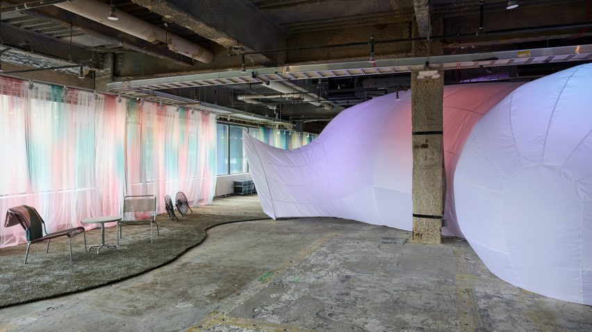 White inflatable installation in building