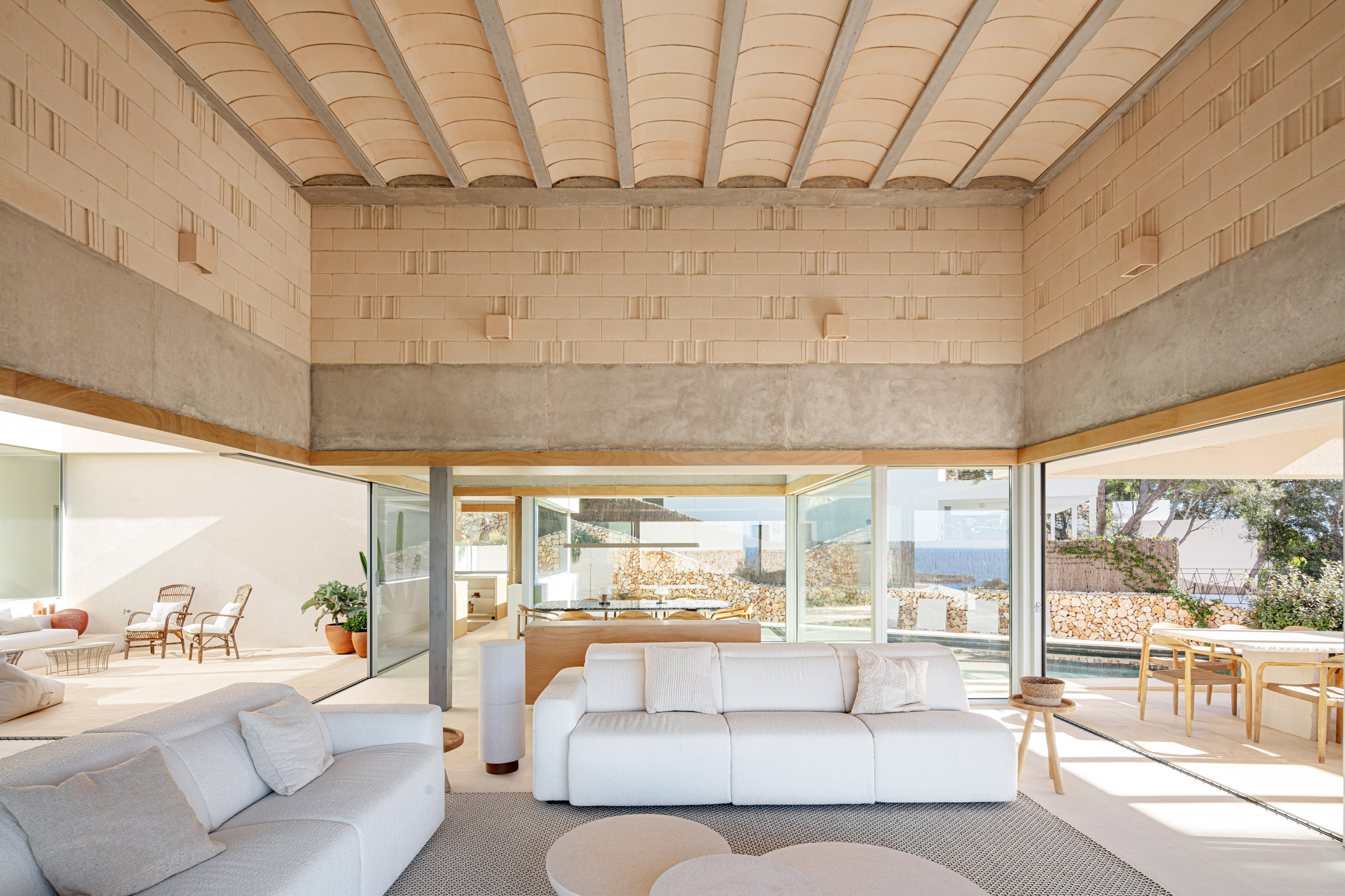 Living space interior at Bundle House in Menorca