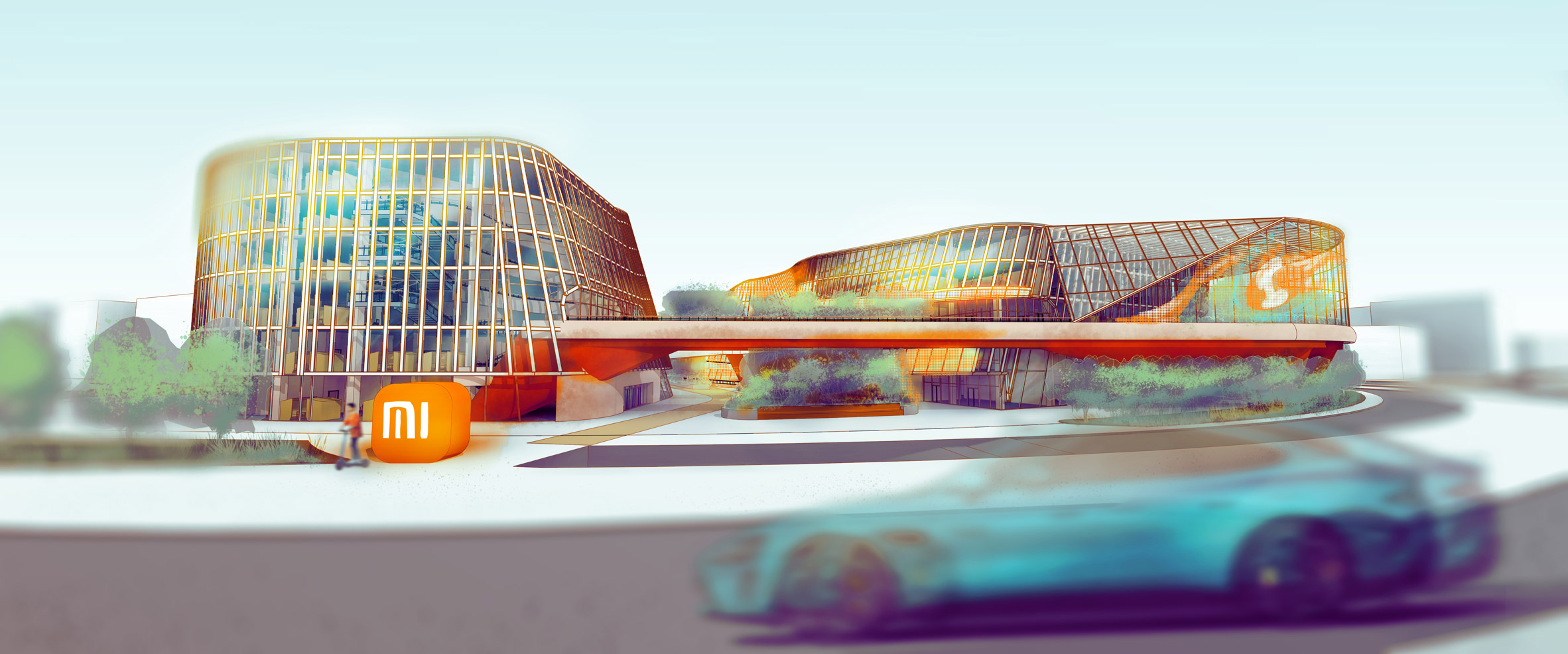 Visualisation showing a building with a car in front of it