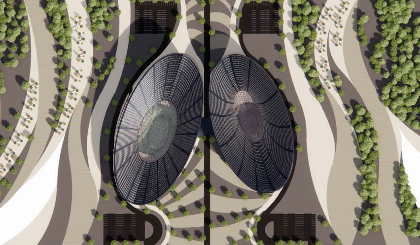 Aerial visualisation of a building with rounded volumes
