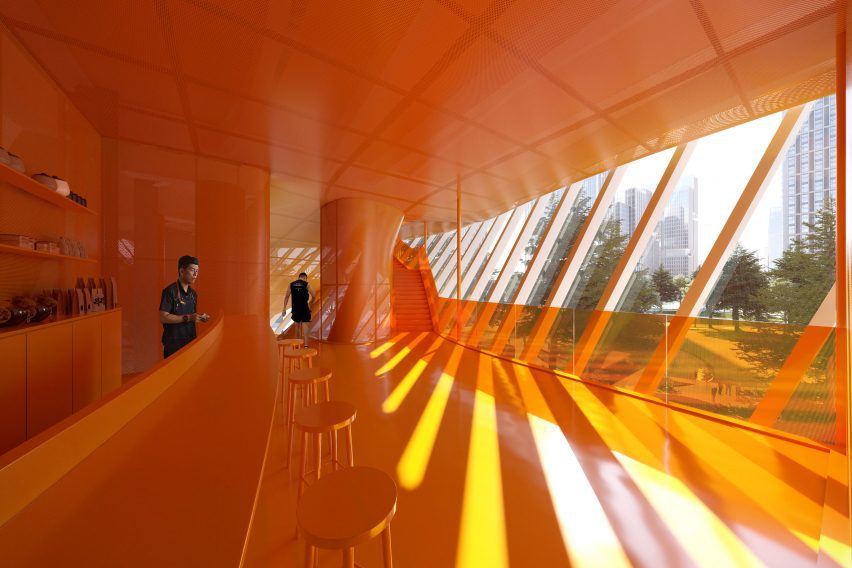 Orange hues inside athletic centre